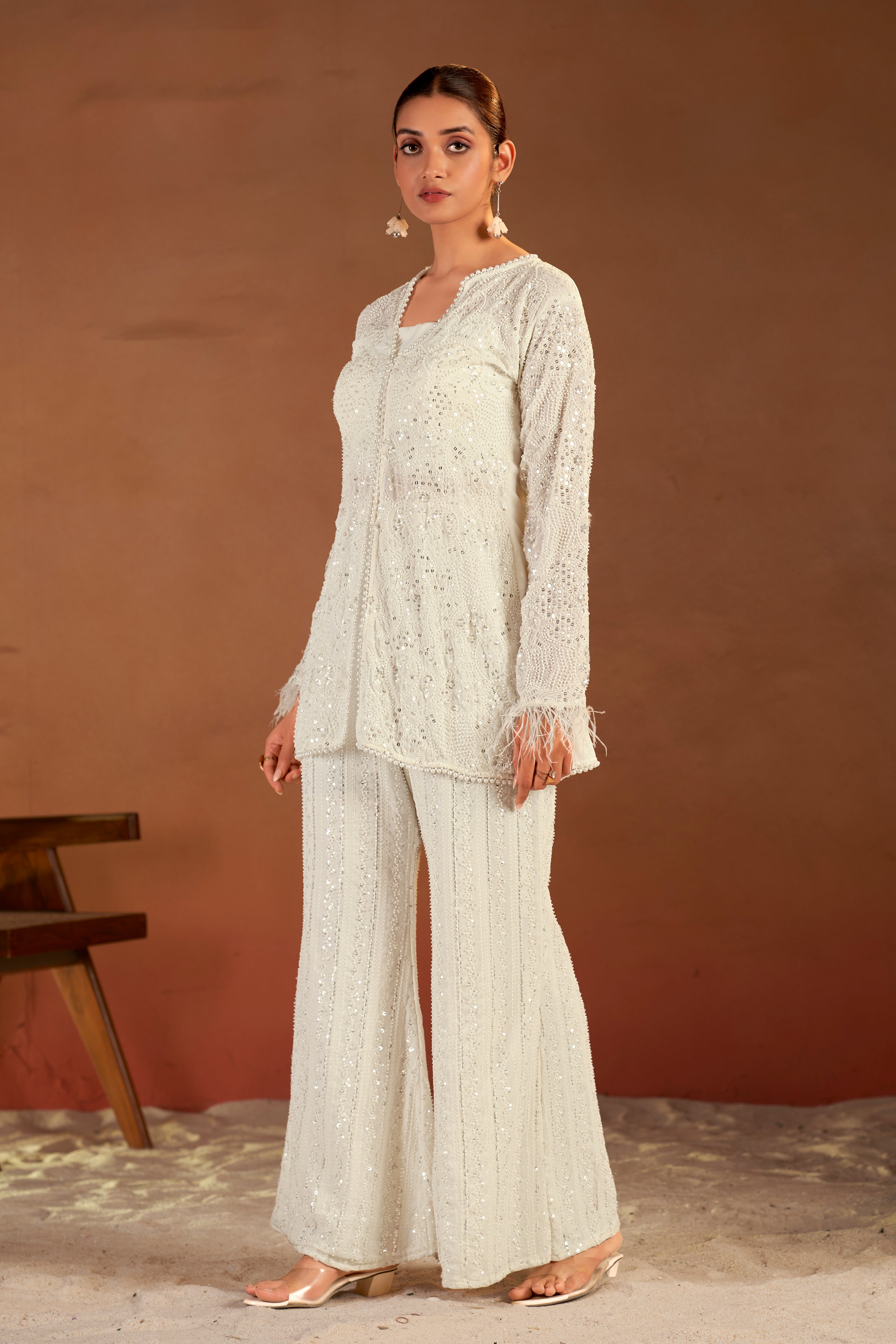 White Feather Suit Set