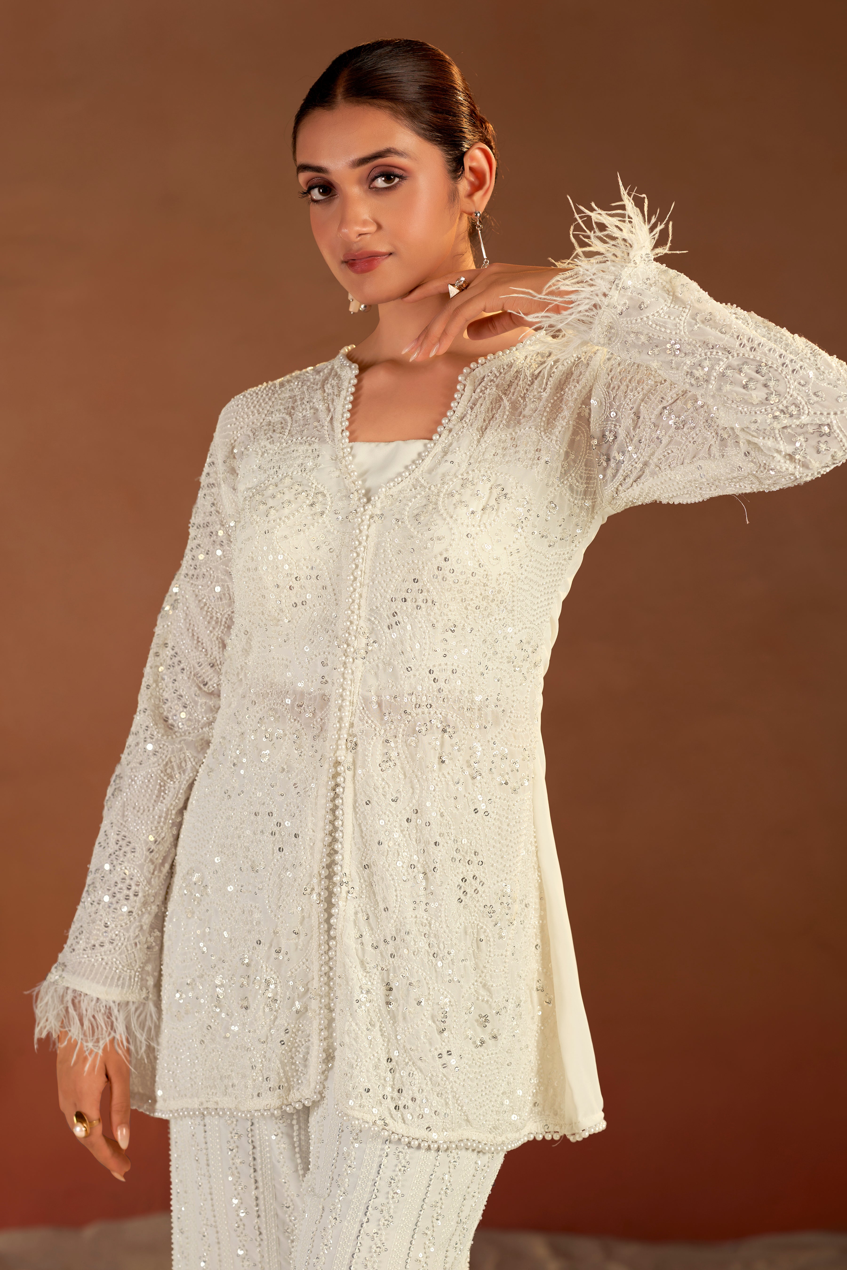 White Feather Suit Set