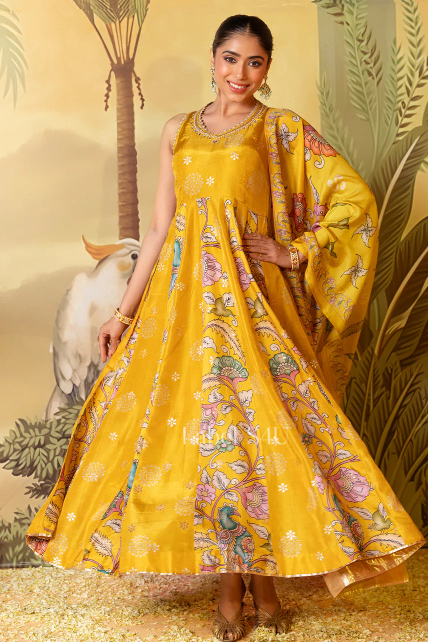 Golden Bloom Anarkali Set