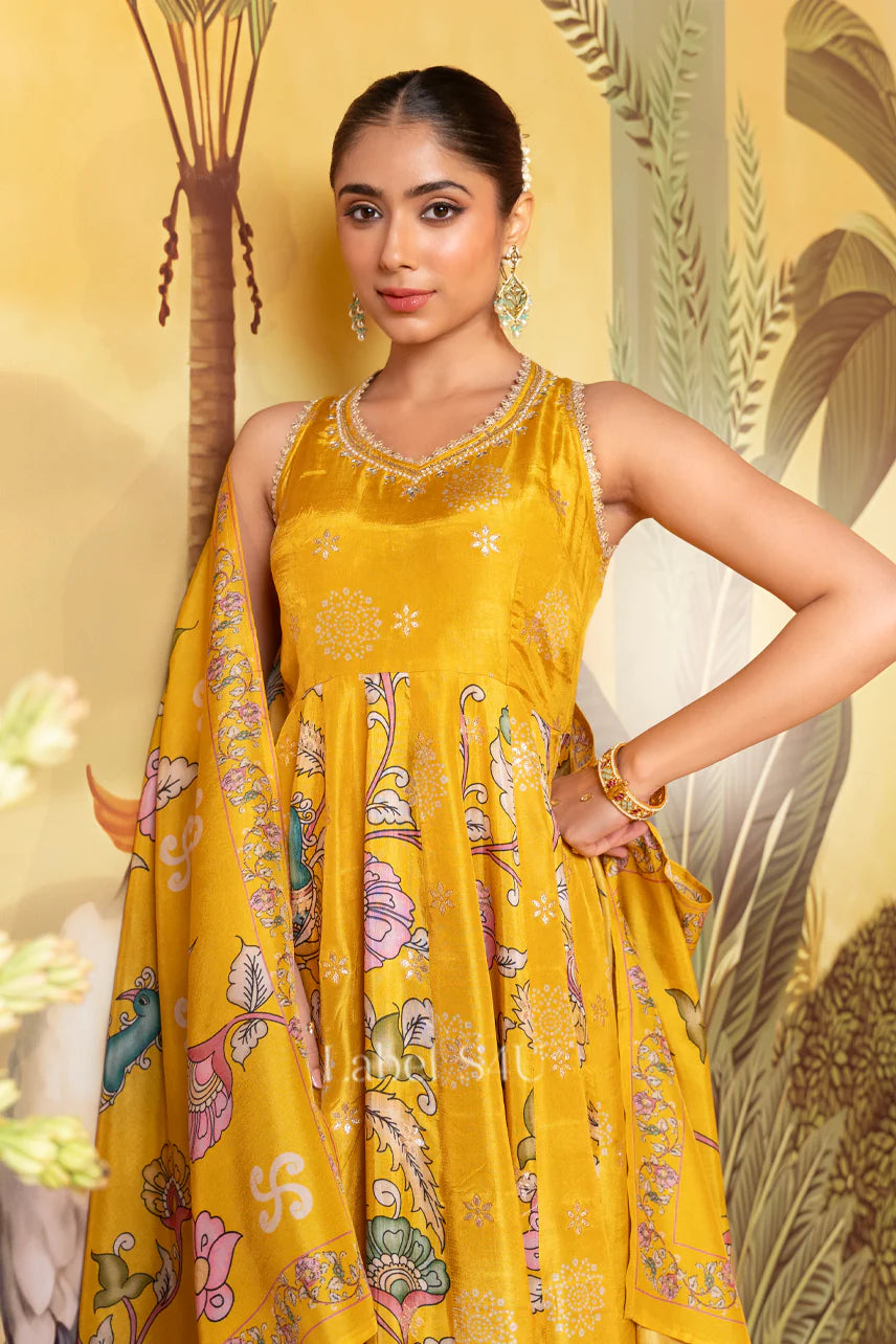 Golden Bloom Anarkali Set