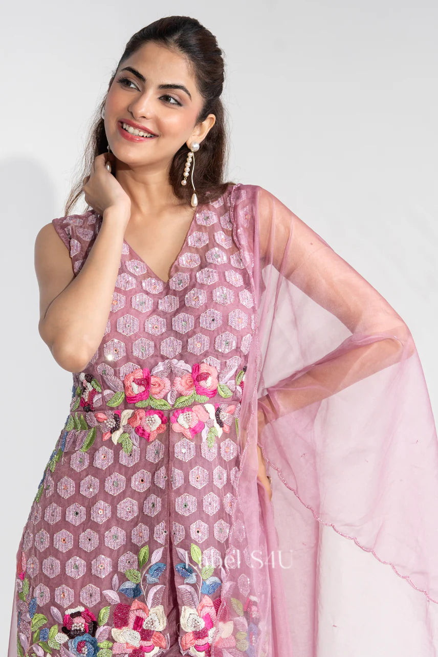 Rose Mauve Floral Sharara Set