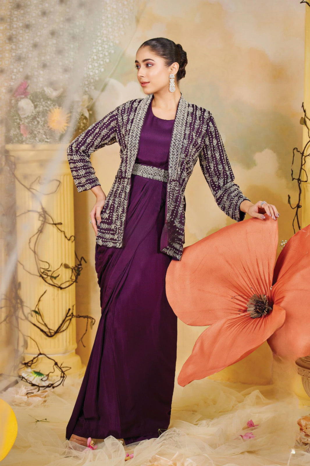 Aubergine Luxe Jacket Saree