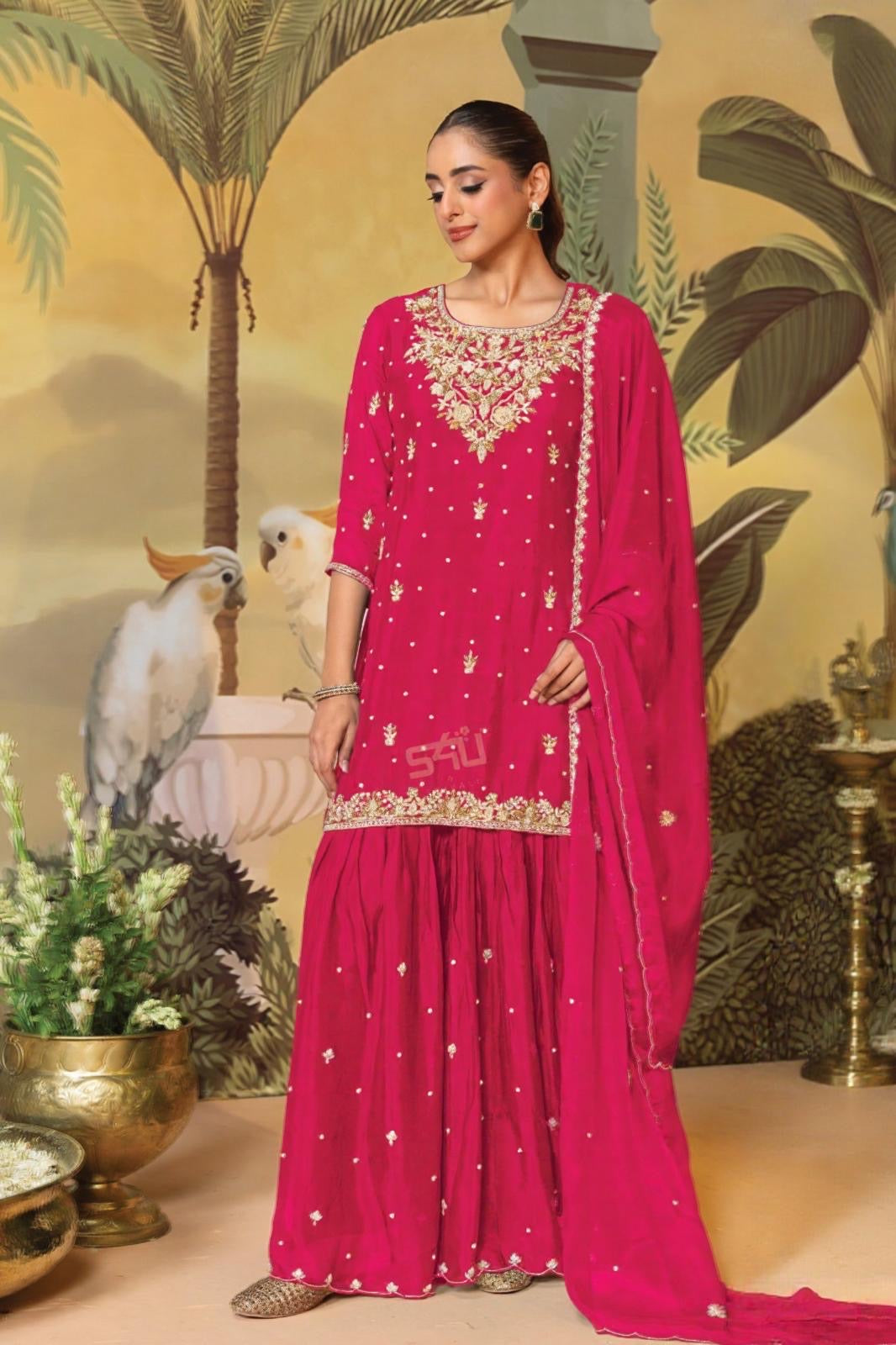 Pink Gota Sharara Set