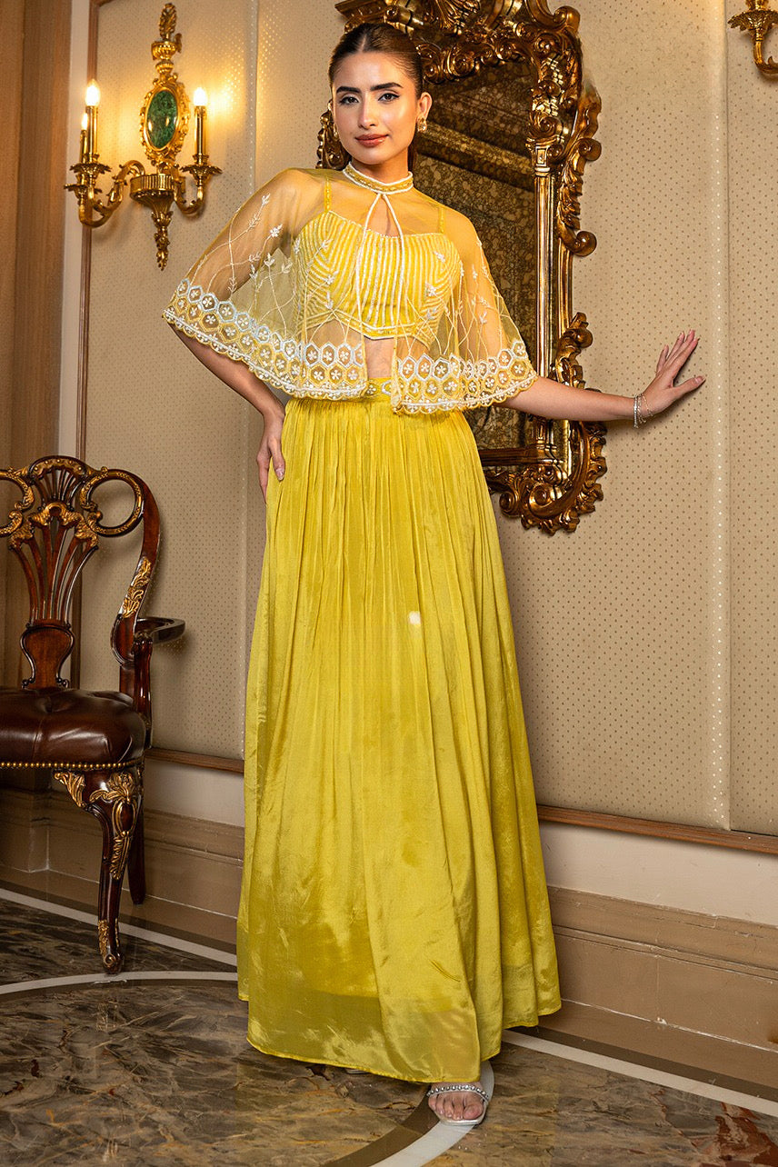 Golden Radiance Cape Gown Set