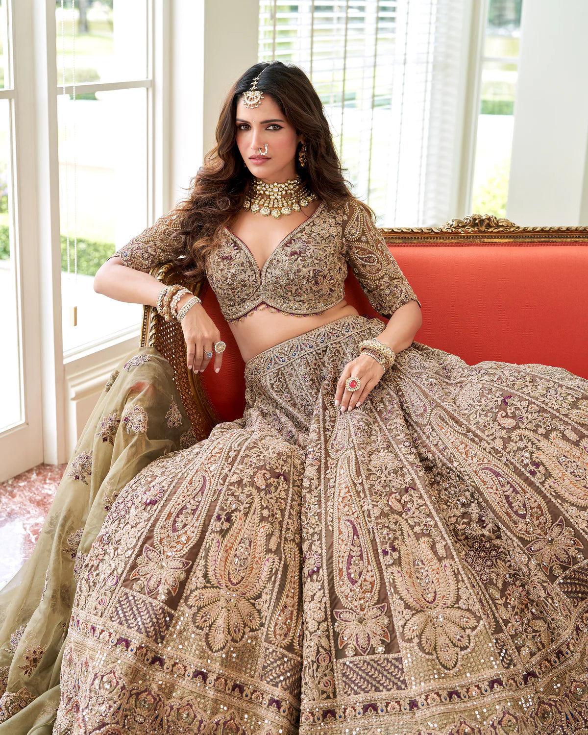 Champagne Embroidered Lehenga Set