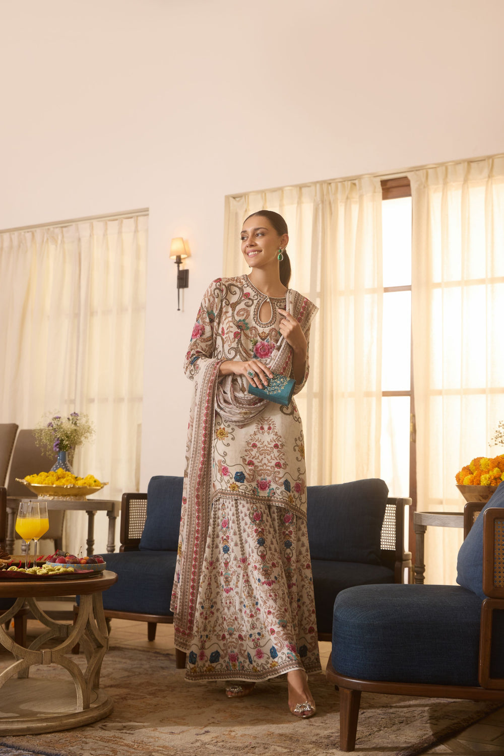 Off-White Floral Sharara Set