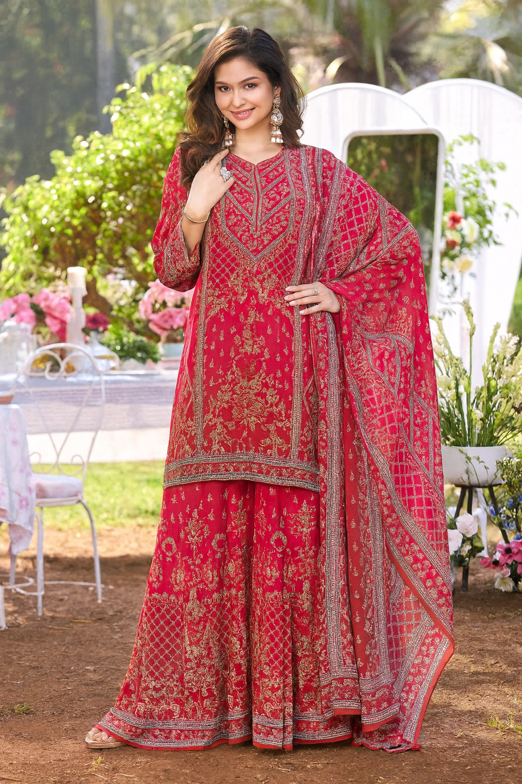 Crimson Heritage Sharara Set