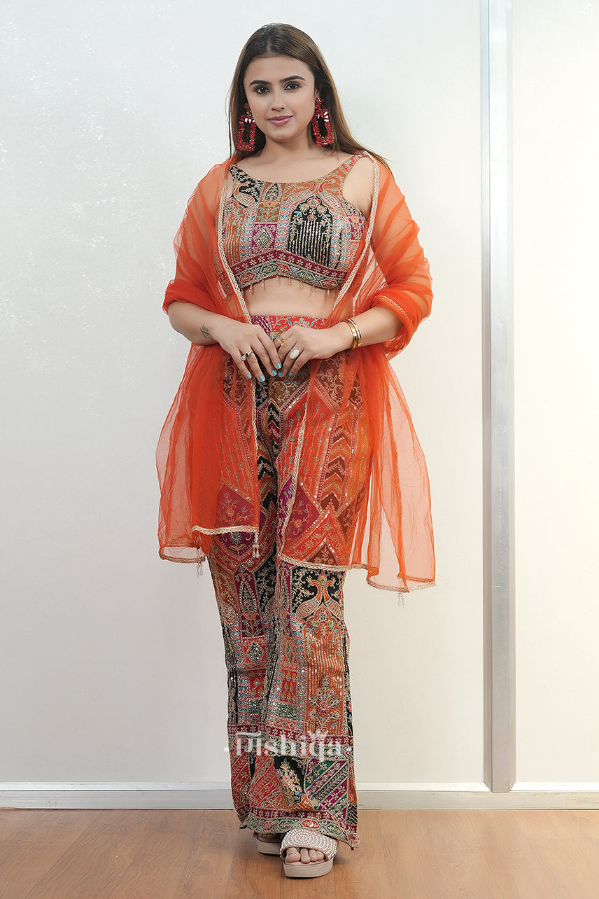 Orange Mirrorwork Sharara Set