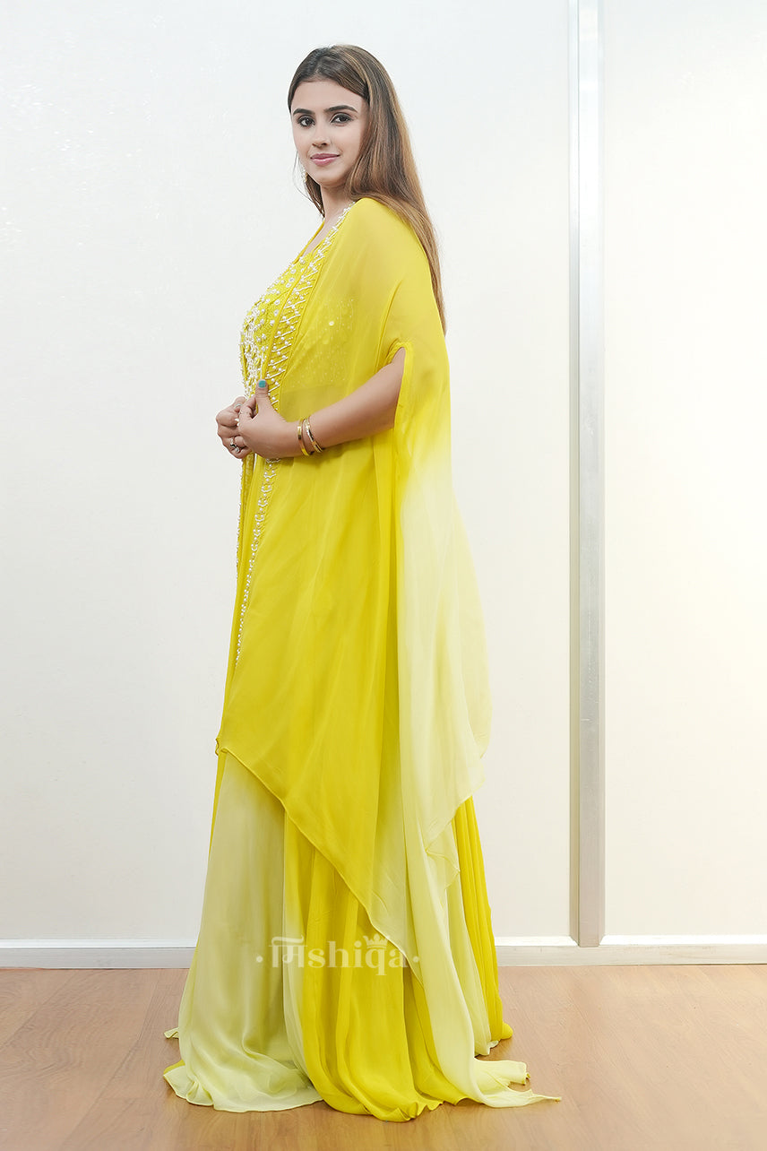Lemon Mirrorwork Cape Lehenga
