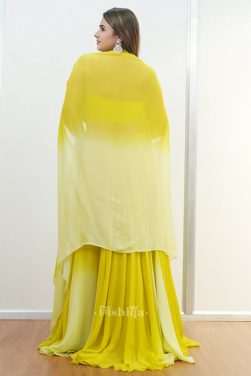 Lemon Mirrorwork Cape Lehenga