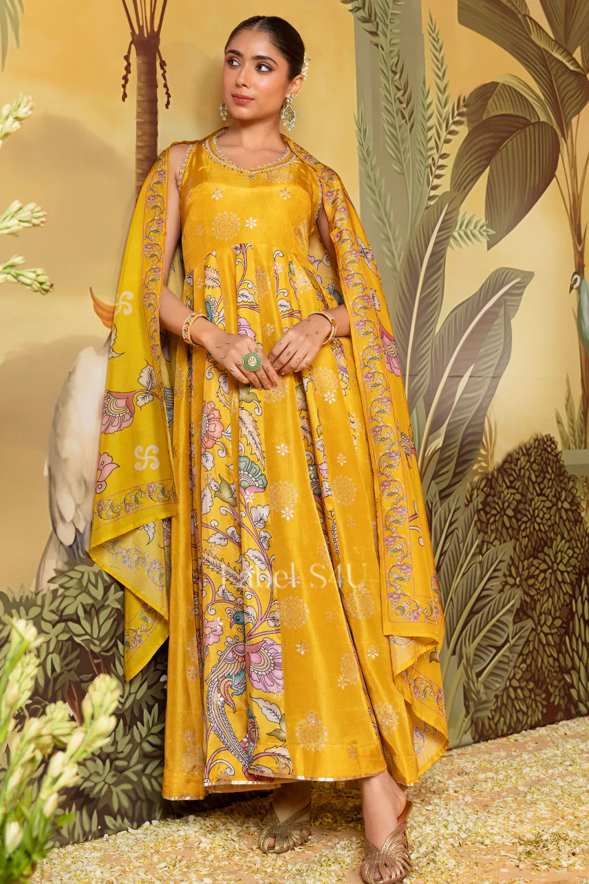 Golden Bloom Anarkali Set