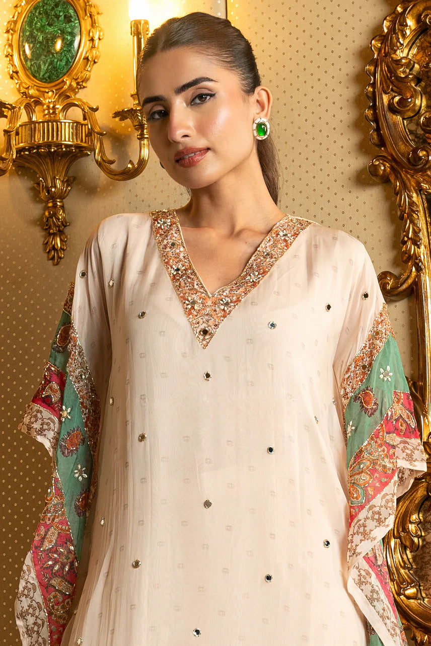 Ivory Mosaic Printed Kaftan Kurta Pant Set