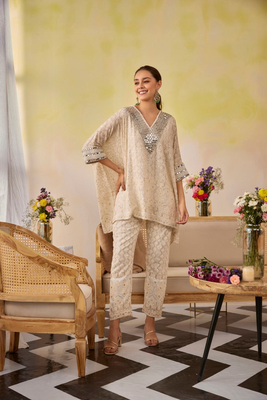 Ivory Mirror Kaftan Set