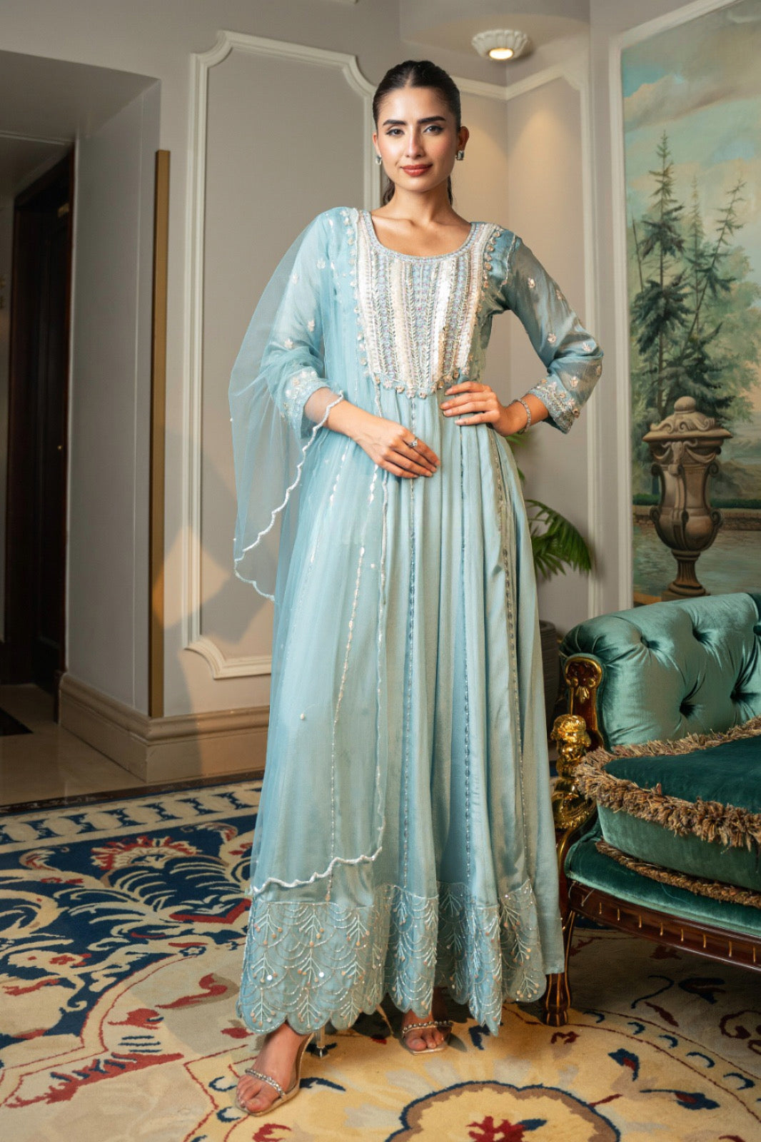 Aqua Serenity Anarkali Set