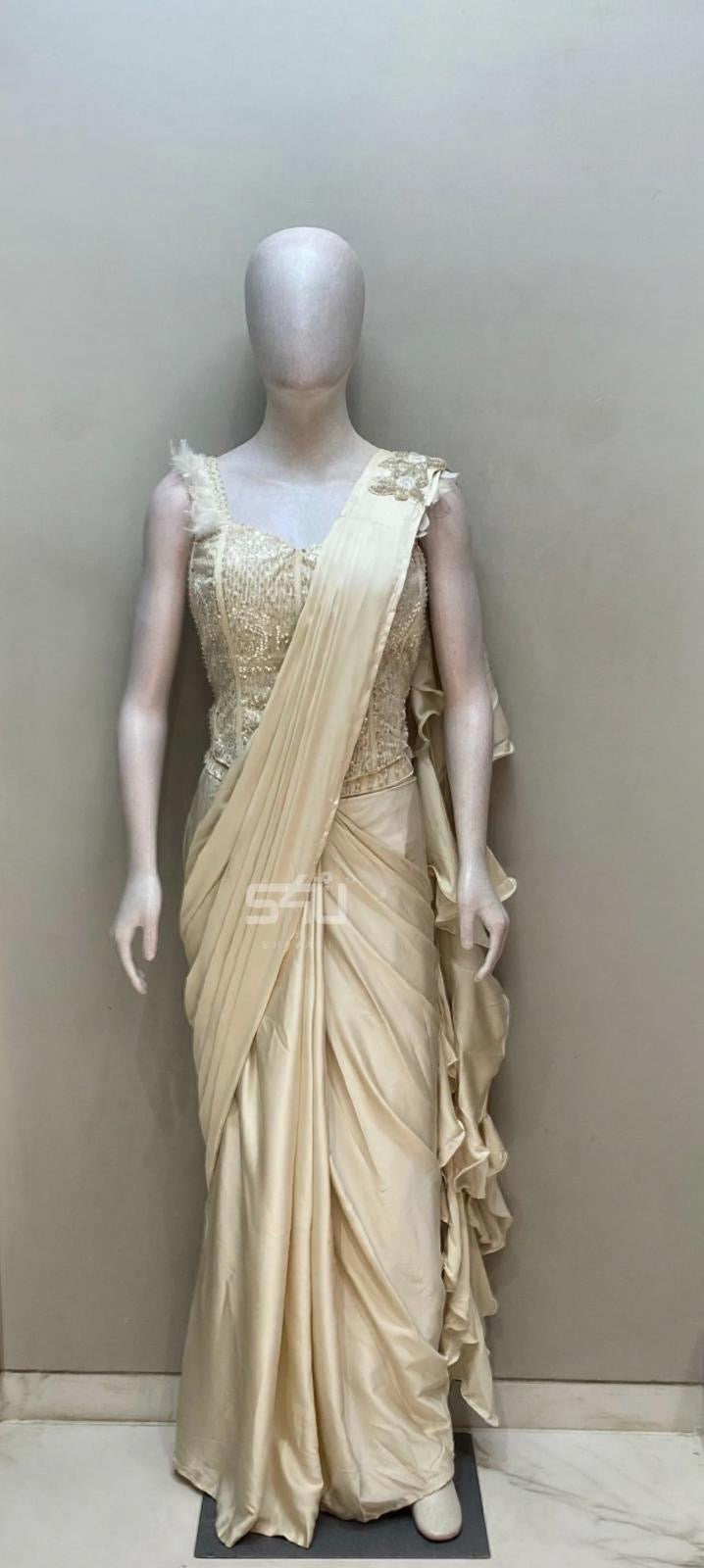 Champagne Drape Saree Set