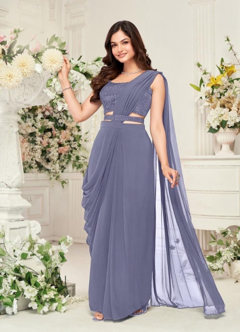Steel Blue Draped Ensemble