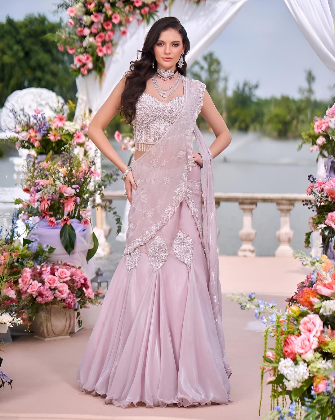 Blush Embroidered Draped Lehenga