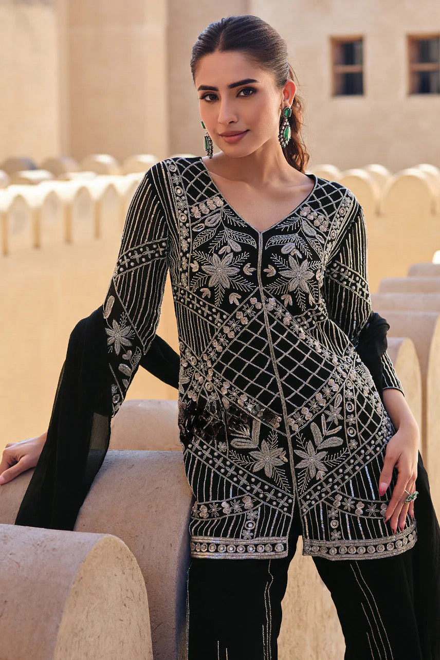 Noir Blossom Sharara Set