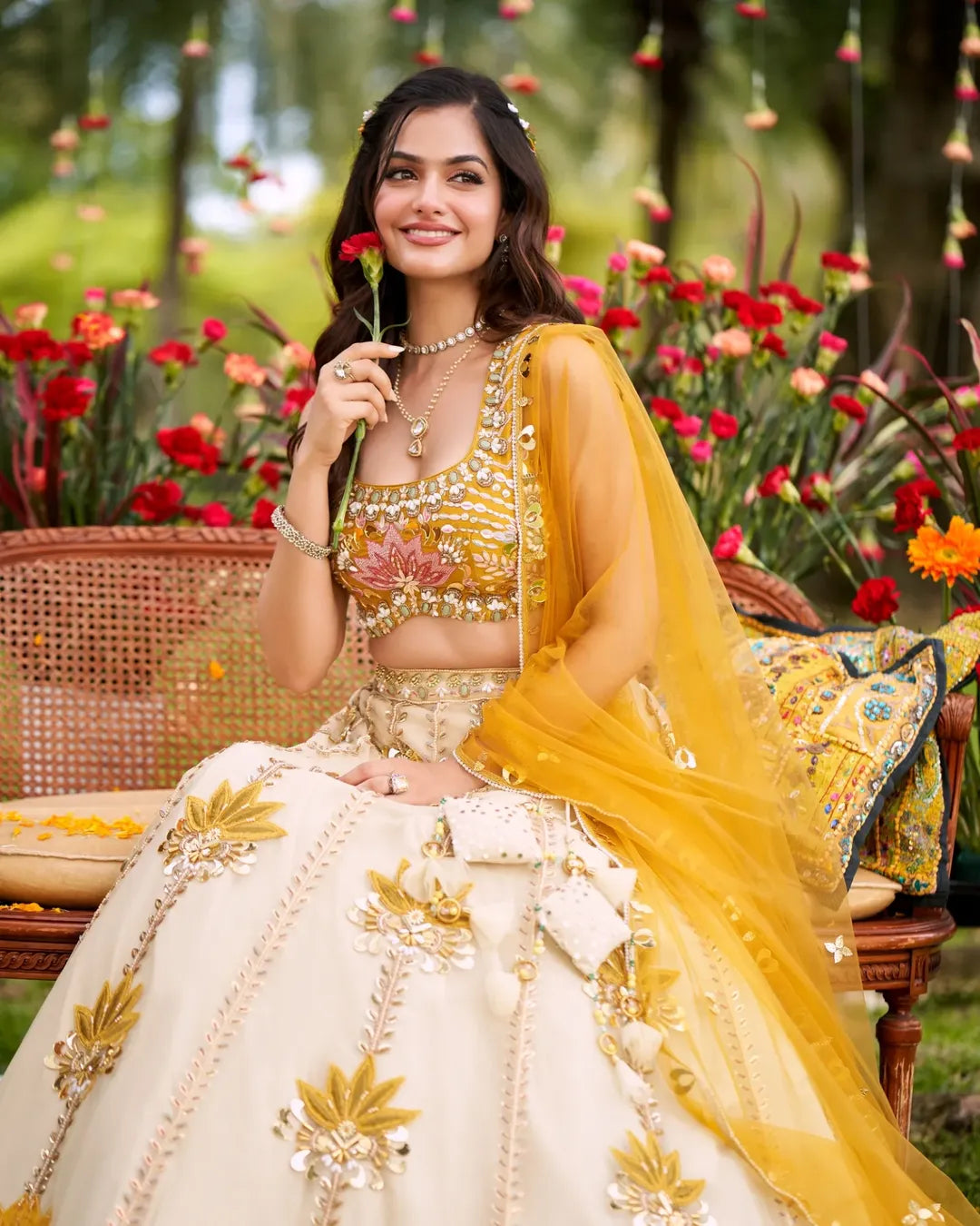 Mustard Mirrorwork Lehenga Set