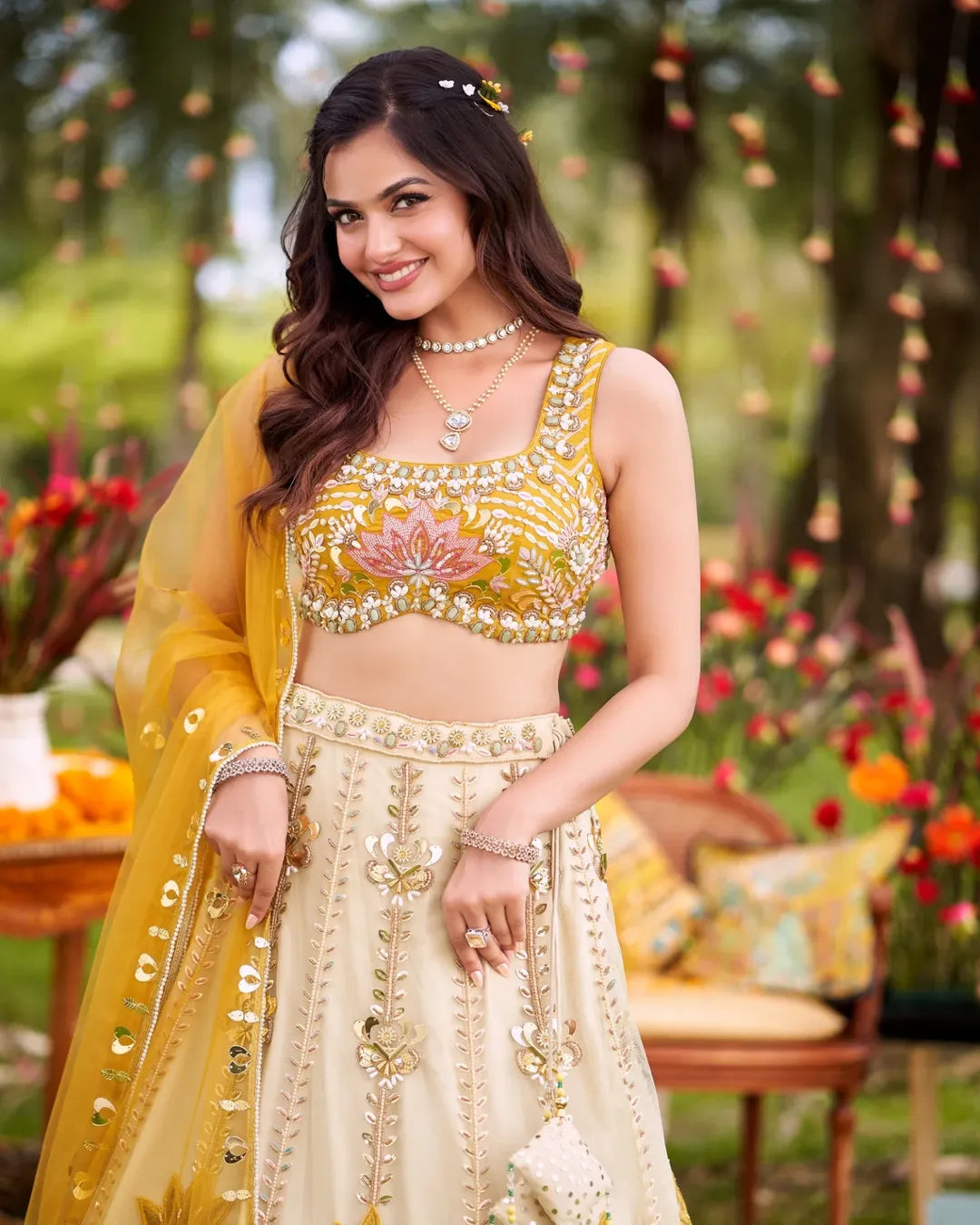 Mustard Mirrorwork Lehenga Set