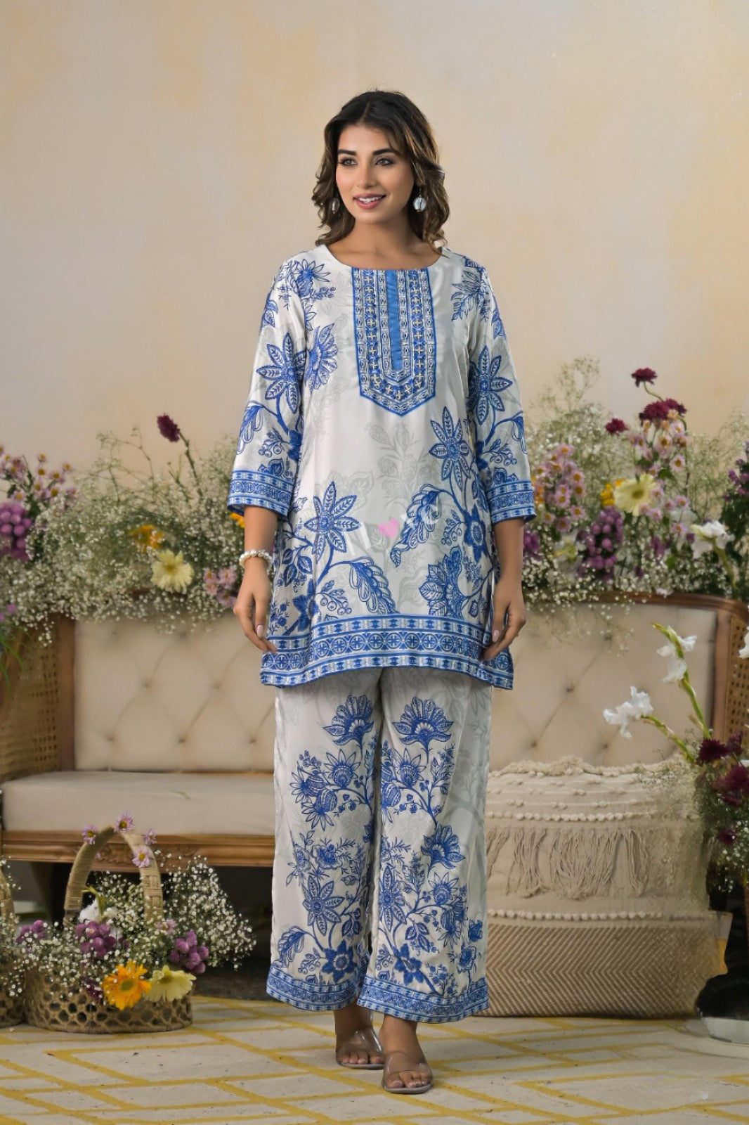 Blue & White Floral Suit