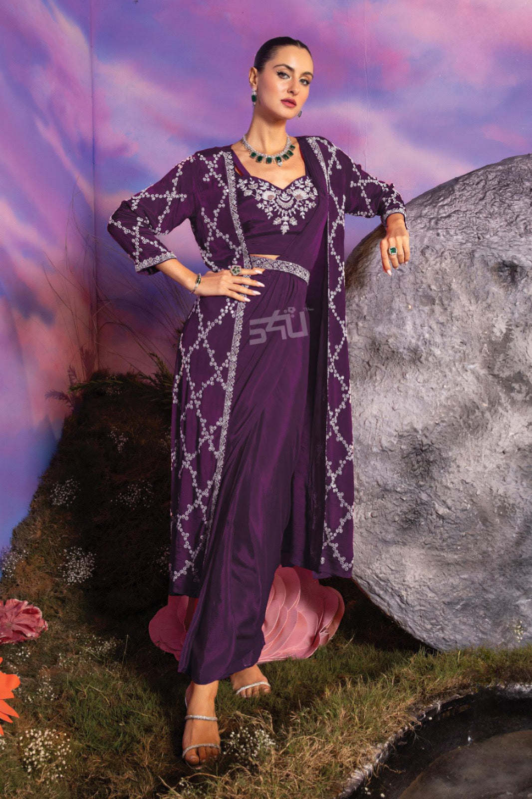 Plum Mirage Jacket Saree