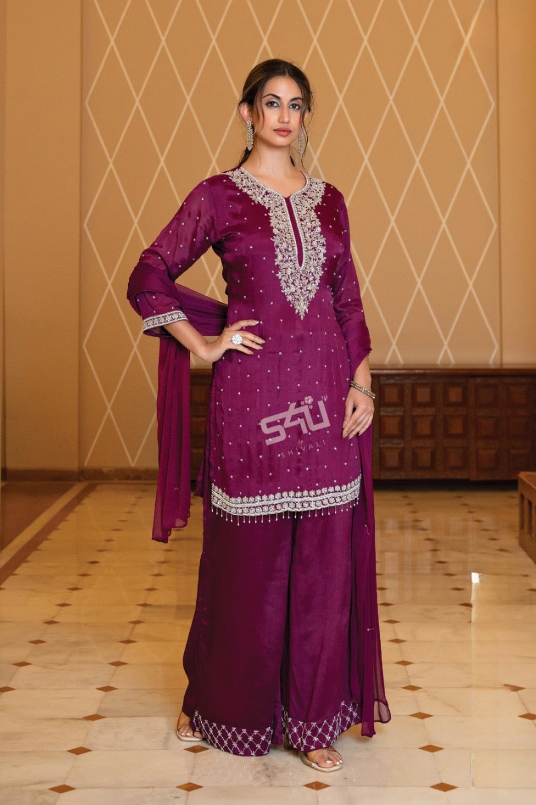 Plum Glow Embroidered Suit Set