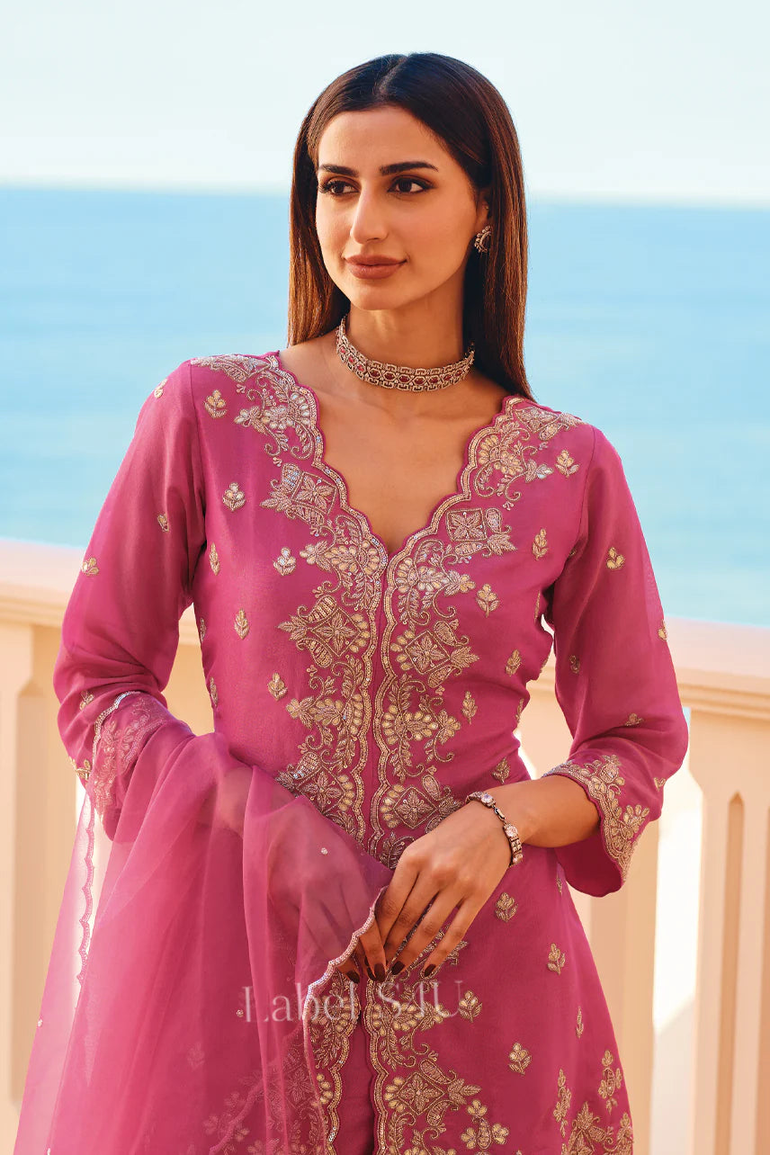 Pink Zari Kurta Set