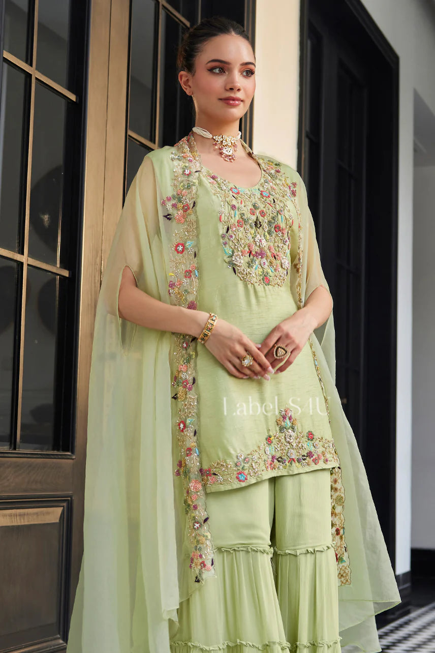 Sage Floral Sharara Suit Set