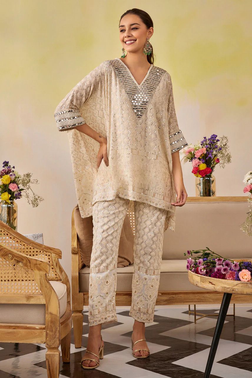 Ivory Mirror Kaftan Set