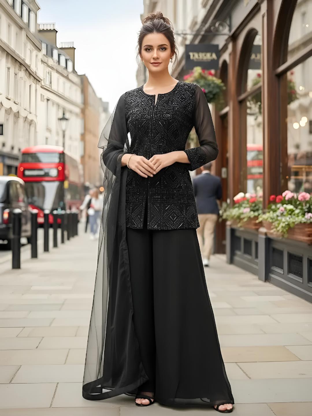 Black Embroidered Sharara Set