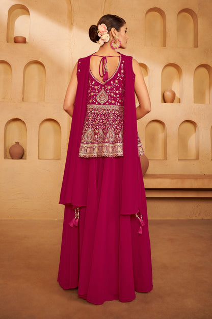 Fuchsia Peplum Sharara Set