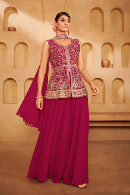 Fuchsia Peplum Sharara Set