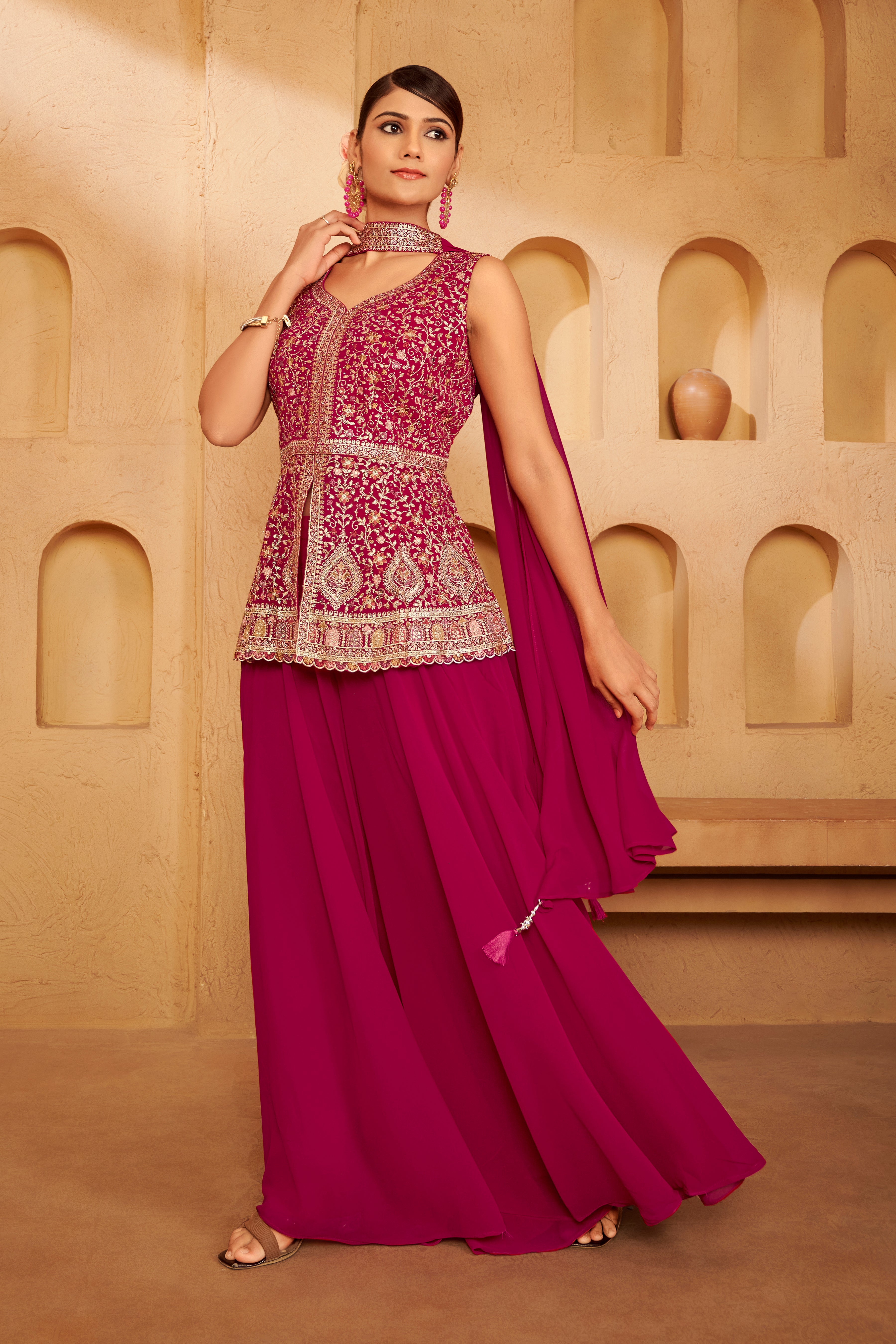 Fuchsia Peplum Sharara Set