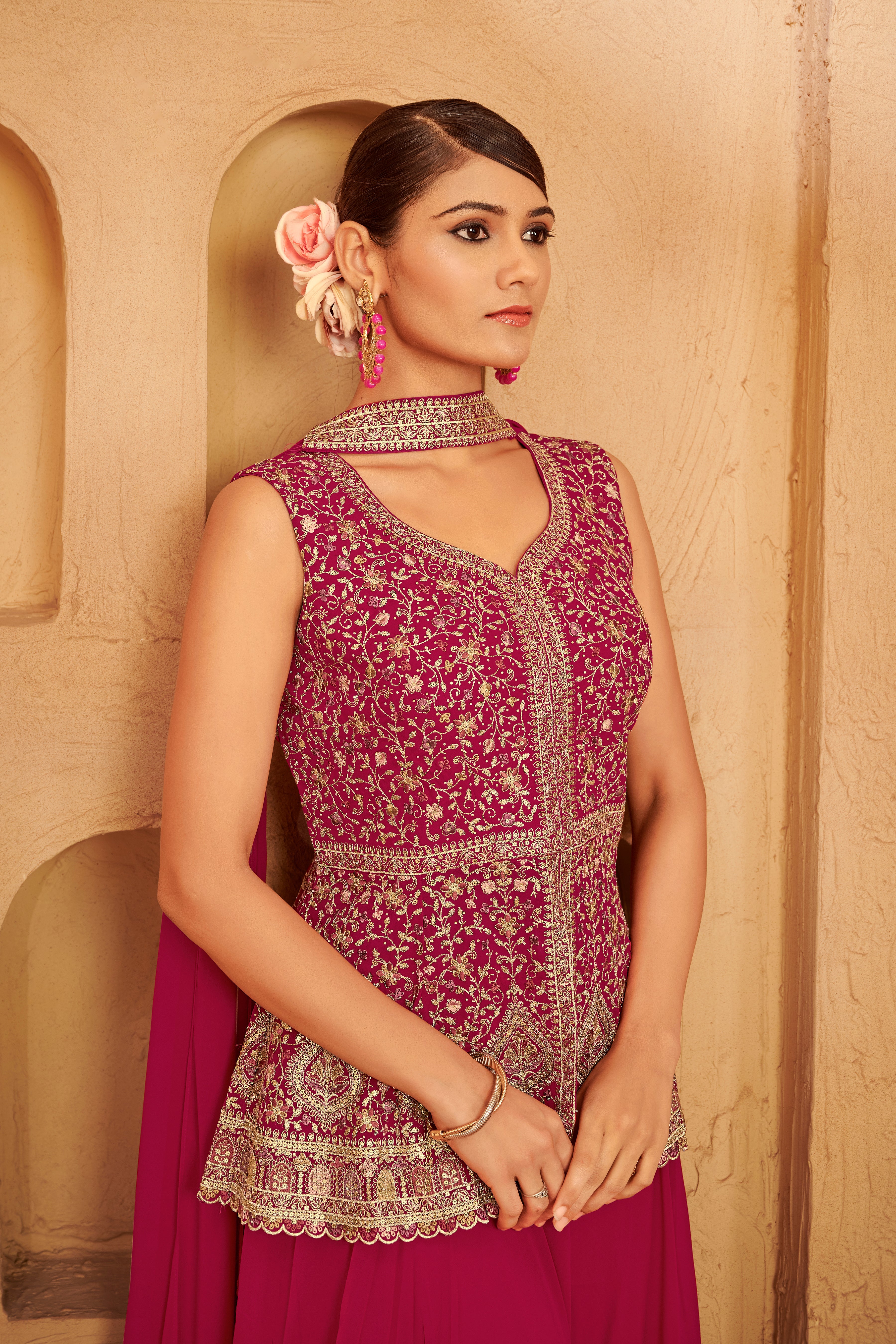 Fuchsia Peplum Sharara Set