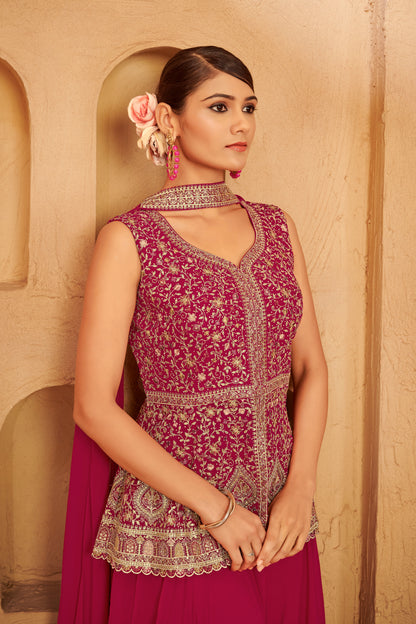 Fuchsia Peplum Sharara Set