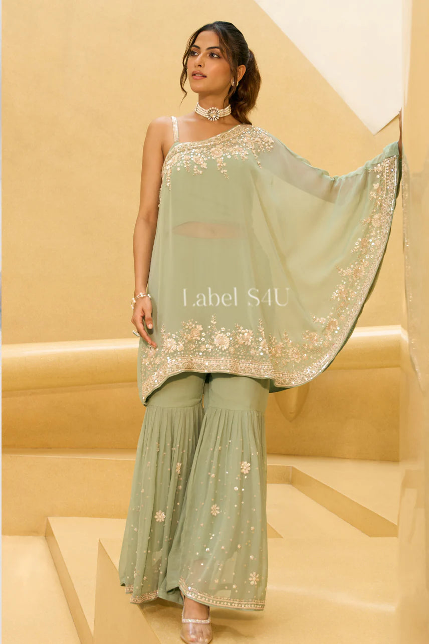 Mint Bloom Sharara Set