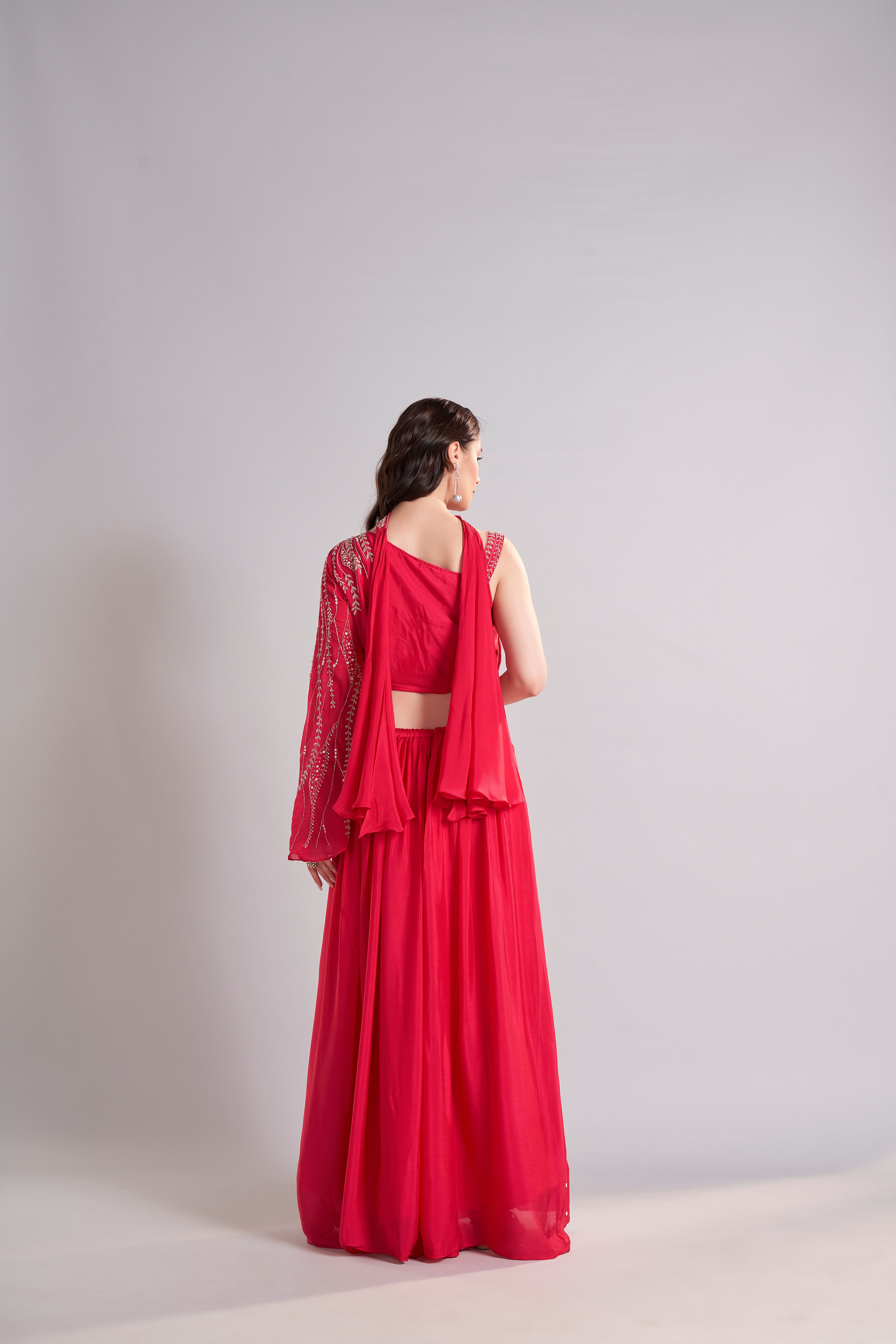 Red Embellished Drape Set