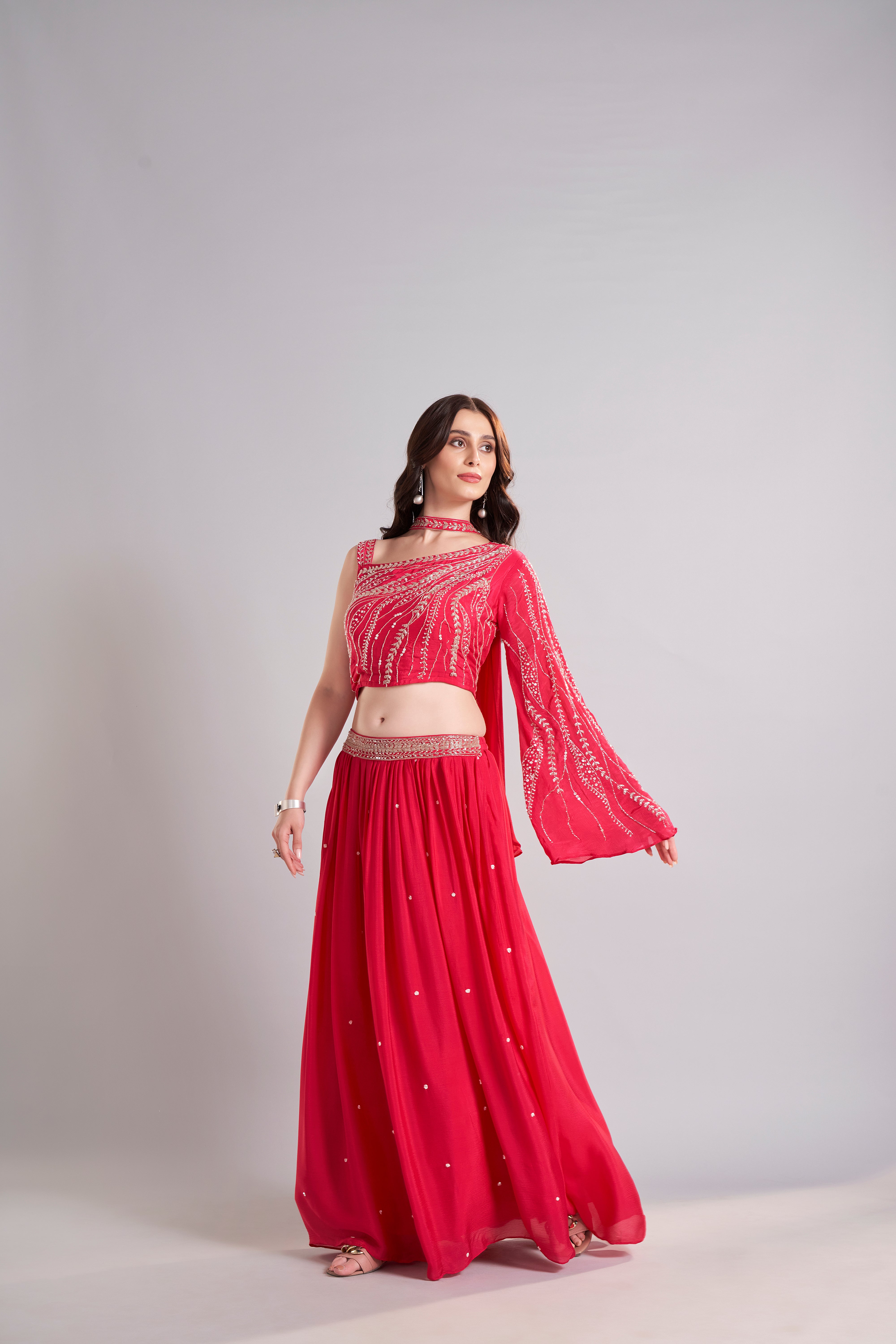 Red Embellished Drape Set