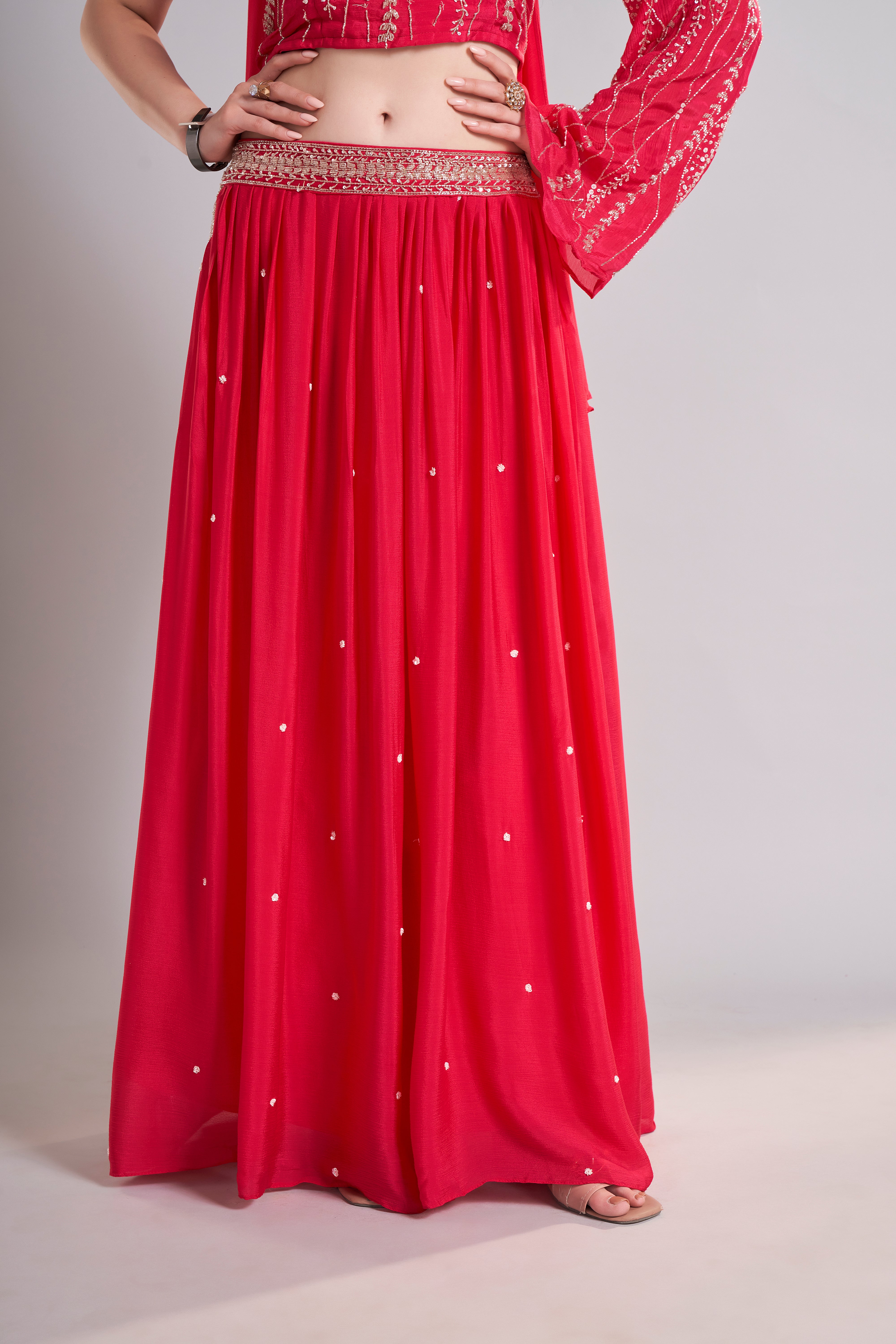 Red Embellished Drape Set