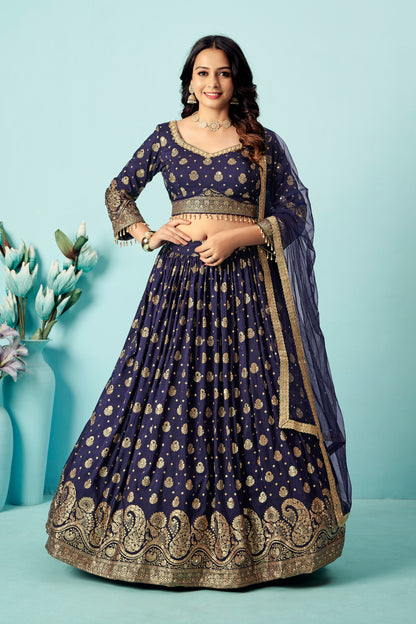 Navy Gold Zari Lehenga Set