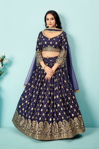 Navy Gold Zari Lehenga Set