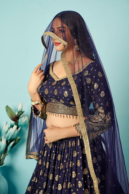 Navy Gold Zari Lehenga Set