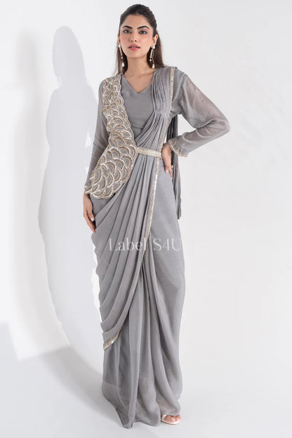 Silver Drape Saree Gown