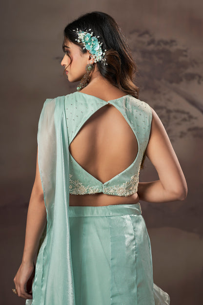 Mint Cascade Ruffle Lehenga Set