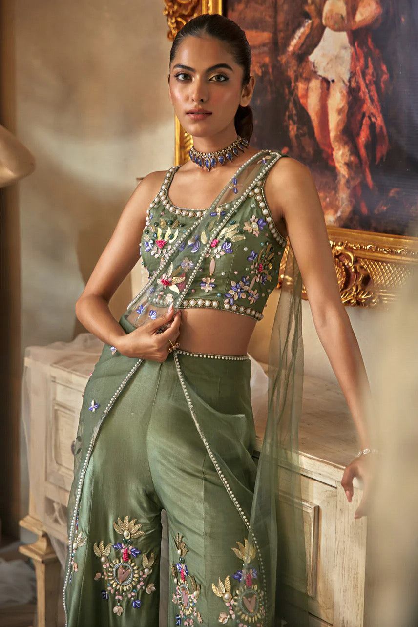 Olive Hand-Embroidered Co-ord Set