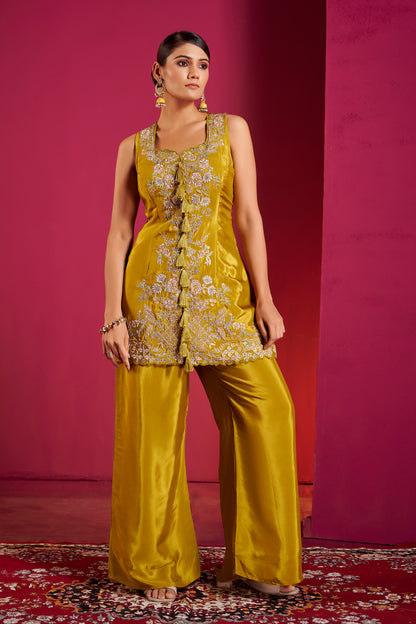 Golden Zari Velvet Kurta Set