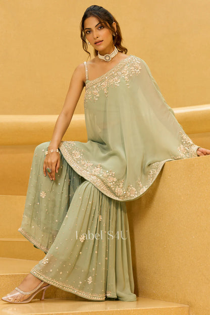 Mint Bloom Sharara Set