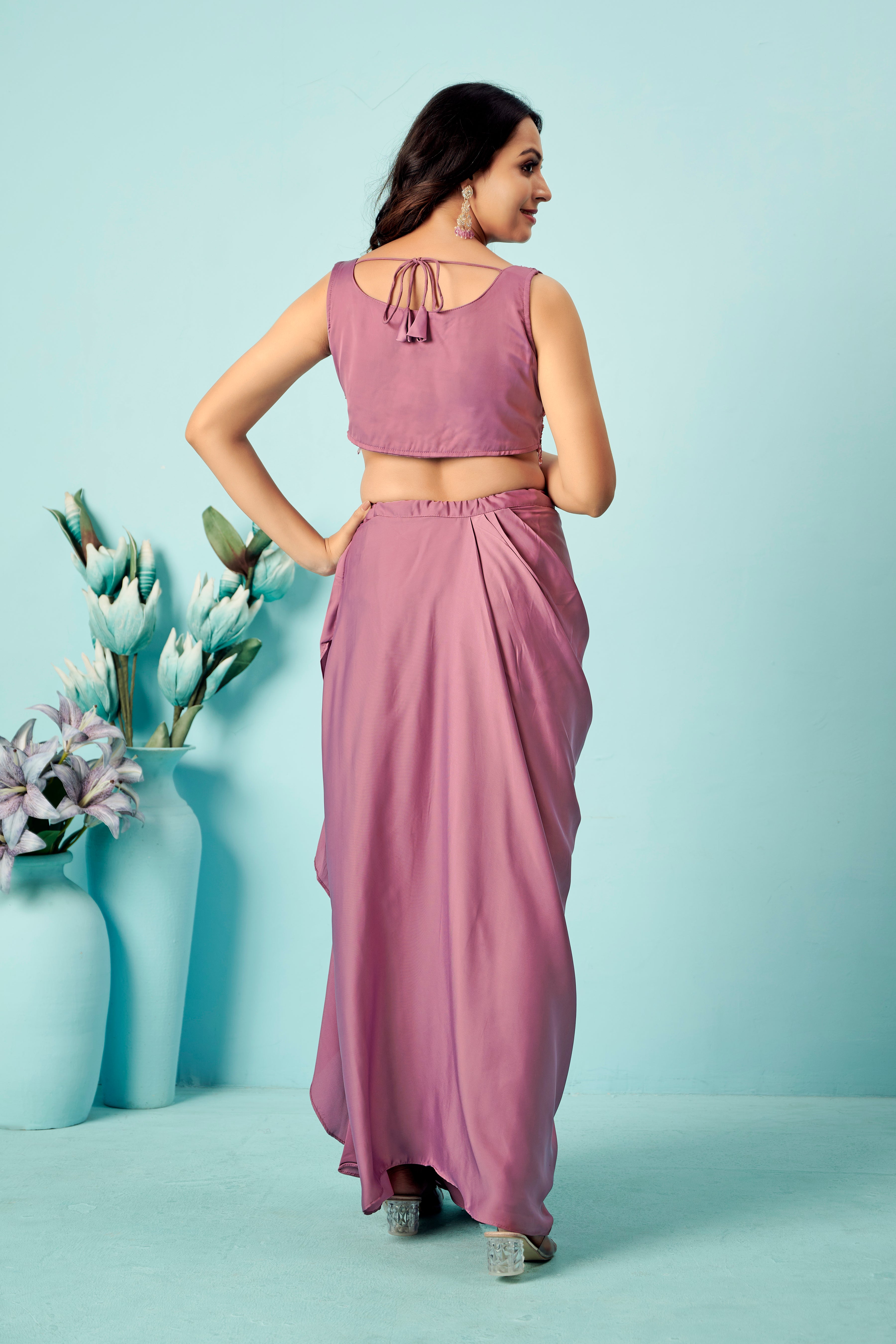 Mauve Sequin Cape Sharara Set