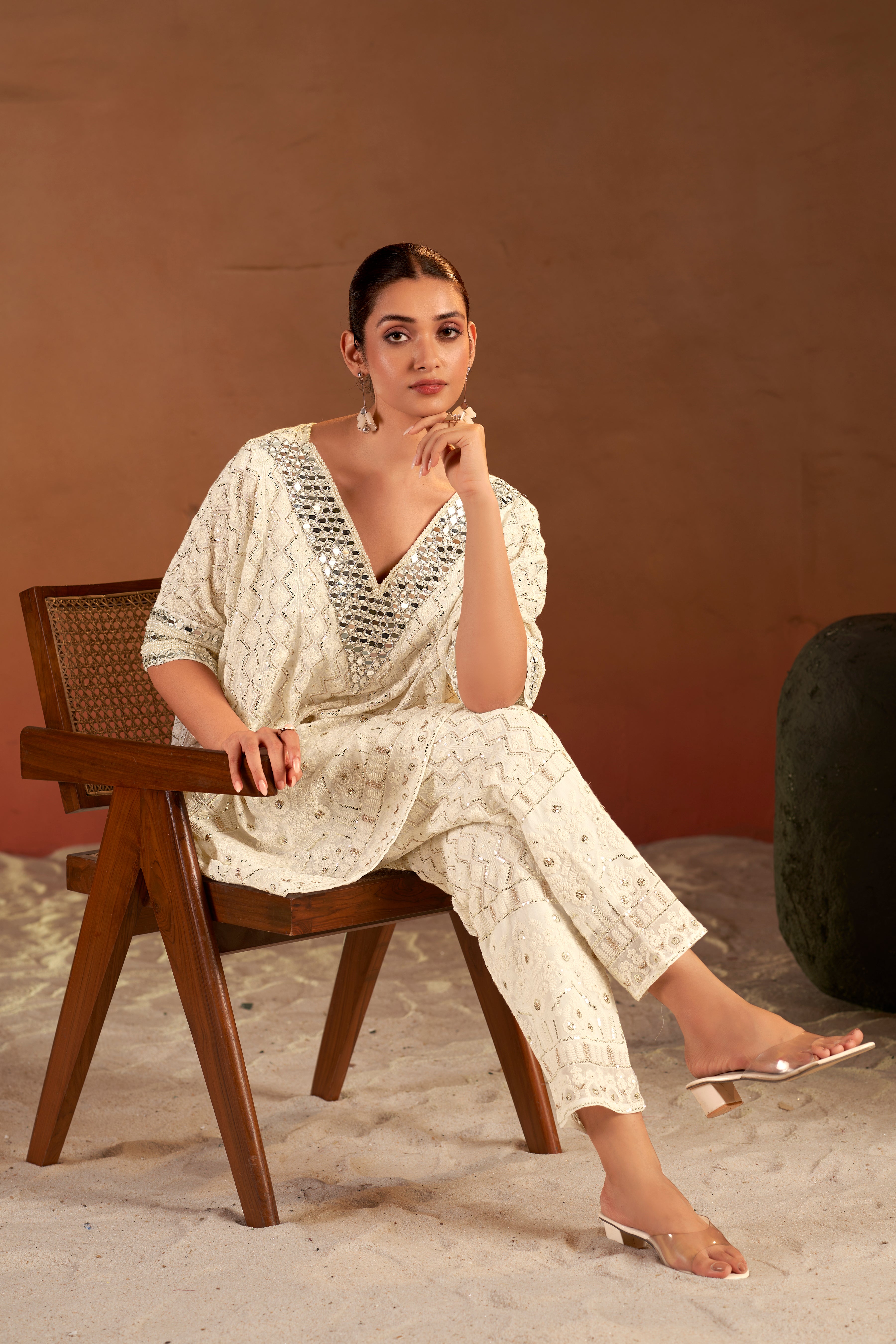 Ivory Mirror Kaftan Set